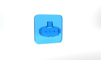 Blue Virtual reality glasses icon isolated on grey background. Stereoscopic 3d vr mask. Optical head mounted display. Glass square button. 3d illustration 3D render