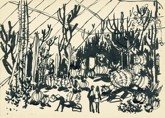 Public orangery. Greenhouse tour. Garden greenhouse.