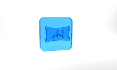 Blue Wide angle picture icon isolated on grey background. Panorama view. Glass square button. 3d illustration 3D render