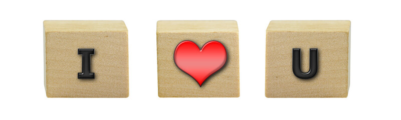 3D illustration the word I Love U on the wooden box.