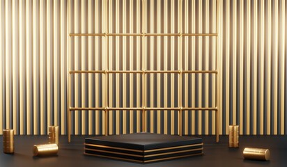 3D rendering of blank product background for cream cosmetics Modern black podium background