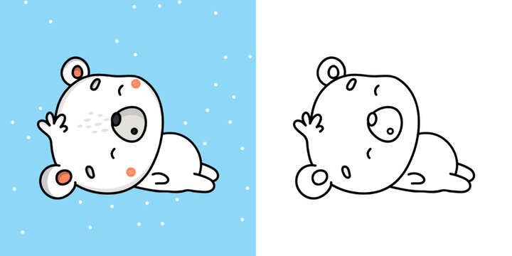 Cute Clipart Polar Bear Illustration and For Coloring Page. Cartoon Clip Art Bear. Vector Illustration of a Kawaii Animal for Stickers, Baby Shower, Coloring Pages, Prints for Clothes.

