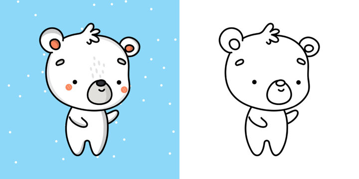 Cute Polar Bear Clipart for Coloring Page and Illustration. Happy Clip Art Bear. Vector Illustration of a Kawaii Animal for Stickers, Prints for Clothes, Baby Shower, Coloring Pages.
