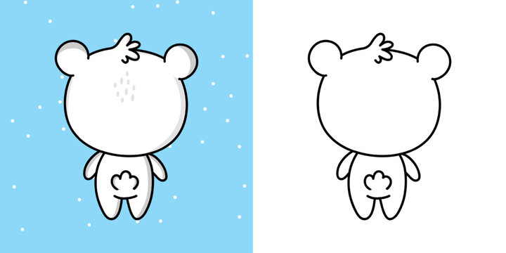 Kawaii Clipart Bear Illustration and For Coloring Page. Funny Kawaii Polar Bear. Vector Illustration of a Kawaii Animal for Stickers, Baby Shower, Coloring Pages, Prints for Clothes.
