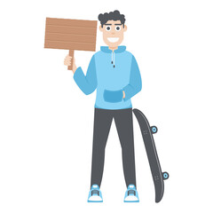 Young Man Using Skateboard Flat Style