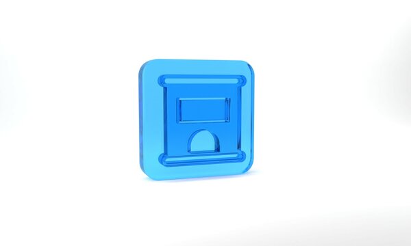Blue Ticket office to buy tickets for train or plane icon isolated on grey background. Buying tickets. Ticket service. Glass square button. 3d illustration 3D render