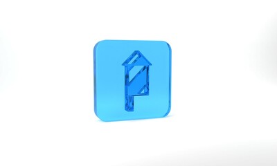 Blue Firework rocket icon isolated on grey background. Concept of fun party. Explosive pyrotechnic symbol. Glass square button. 3d illustration 3D render