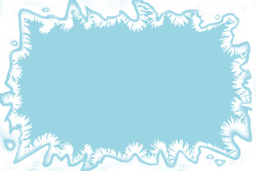 White winter frame made of snow and ice on a blue background.