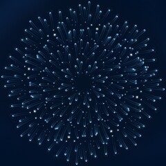 Abstract illustrations on a dark blue background with a glow effect and sparkles