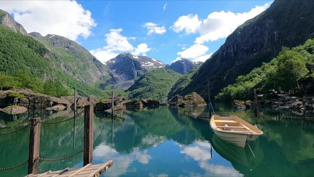 Beautiful mountain lake and landscape, Bondhusvatnet, Norway,