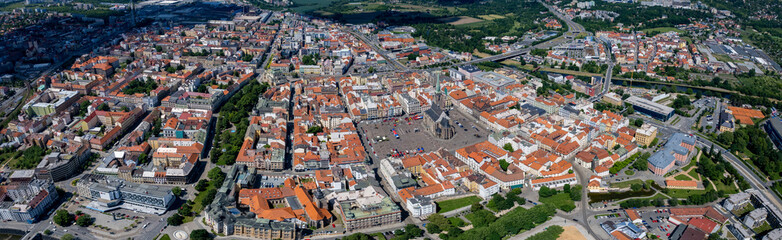 Fototapeta na wymiar Aerial view of the old town of the city Pilsen in the czech Republic on a sunny day in summer.