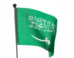 Saudi Arabia flag waving on white background