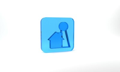 Blue Chip for board game icon isolated on grey background. Glass square button. 3d illustration 3D render