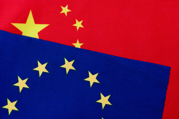 Chinese and European Union flags together