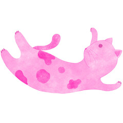 Pink Cat watercolor drawing.