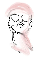 Abstract one line art elegant woman portrait illustration. Minimalism. Modern poster on white background. Brush stroke trendy girl face print, wall art, sublimation
