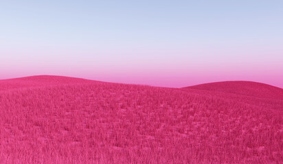 Minimalism Landscape of pink field of grass - obrazy, fototapety, plakaty