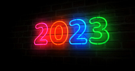 2023 year symbol neon light 3d illustration