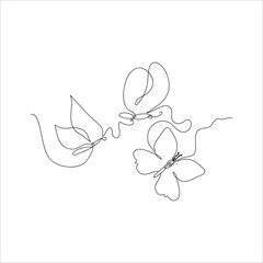 Cute butterfly, pattern brush. Drawn by one line. Minimalist art. Vector illustration in doodle style.