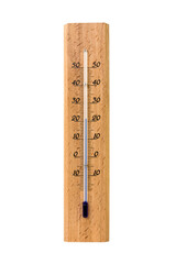 Wooden thermometer showing 21 degree temperature