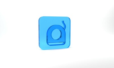 Blue Dental floss icon isolated on grey background. Glass square button. 3d illustration 3D render