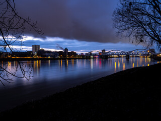 Mannheim Rheinufer, Rhein, Nacht 