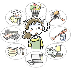 家事育児仕事で疲れ切っている若い女性の上半身