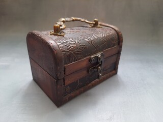 Ancient Treasure Chest isolated on a gray background.