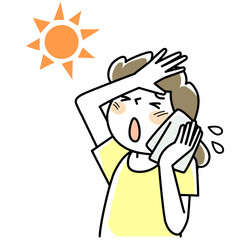 太陽の下で暑さに困っている女性の上半身