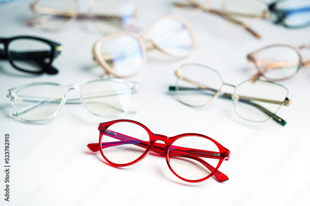 Wall mural optical glasses in white background