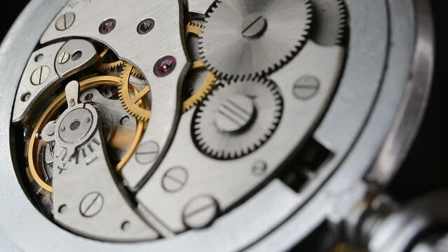 Clockwork. Macro shot of clock mechanism. Clock. Gears. Artistic blur