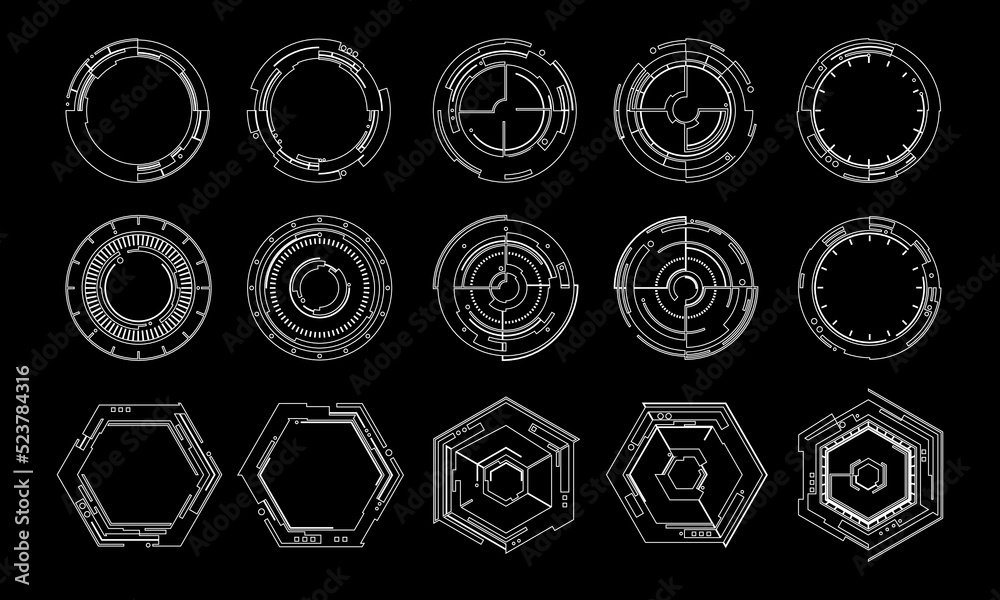 Fototapete High technology HUD user interface. sci-fi futuristic display with detail for modern monitor screen in vector. Target shape for element design illustration.