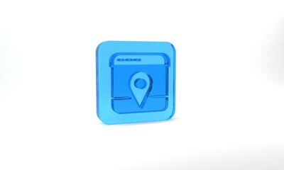 Blue Infographic of city map navigation icon isolated on grey background. Mobile App Interface concept design. Geolacation concept. Glass square button. 3d illustration 3D render
