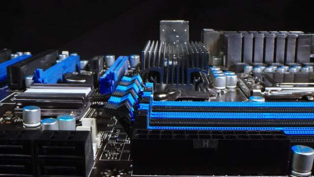Detail of a CPU processor above its socket on the motherboard. computer motherboard with components. Highlighted element, circuits and electronic components. CPU. Digital communication