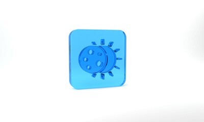 Blue Eclipse of the sun icon isolated on grey background. Total sonar eclipse. Glass square button. 3d illustration 3D render