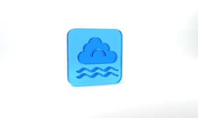 Blue Fog and cloud icon isolated on grey background. Glass square button. 3d illustration 3D render
