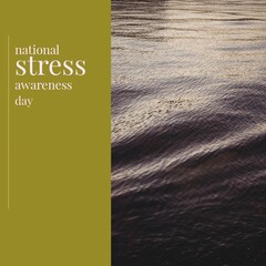 Composition of national stress awareness day text over sea
