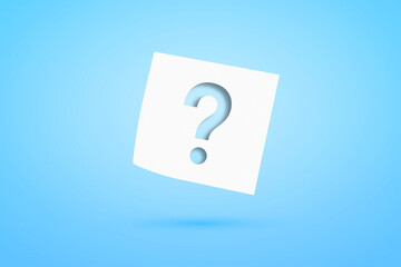 Note paper with question mark on abstract blue background	
