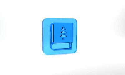 Blue Christmas book cover or flyer template icon isolated on grey background. Merry Christmas and Happy New Year. Glass square button. 3d illustration 3D render
