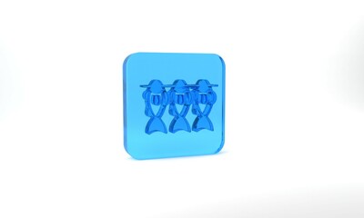 Blue Dried fish icon isolated on grey background. Glass square button. 3d illustration 3D render