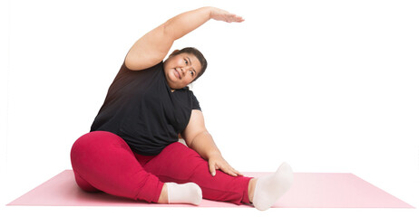 Asian fat woman workout, isolated
