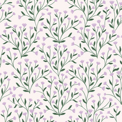 Wild grass seamless patterns with small flowers, mystica endlessl vector repeating background with wildflowers. Floral digital paper