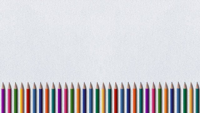 A set of colored pencils appearing in turn on a background of white paper. Video animation for your business concept. School and education, office