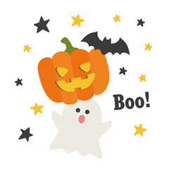 ハロウィンのイラスト／ジャックオーランタン・カボチャ・おばけ・コウモリ・星