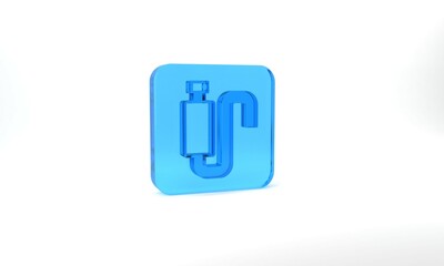 Blue Car muffler icon isolated on grey background. Exhaust pipe. Glass square button. 3d illustration 3D render