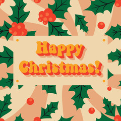 Retro vintage greeting card Happy Christmas. Groove Christmas card. Vector illustration