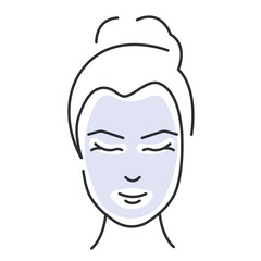 Girl applying facial mask line concept. Beauty treatments. Vector illustration