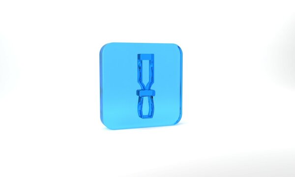 Blue Rasp metal file icon isolated on grey background. Rasp for working with wood and metal. Tool for workbench, workshop. Glass square button. 3d illustration 3D render