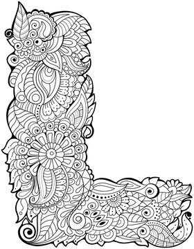 Letter L filled with zendoodle floral ornament