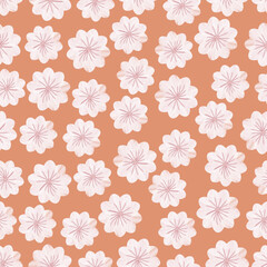 Hand drawn abstract ditsy flowers, seamless pattern on red. Repeating floral vector pattern. Seamless flower pattern with daisy. Seamless floral pattern for design. 